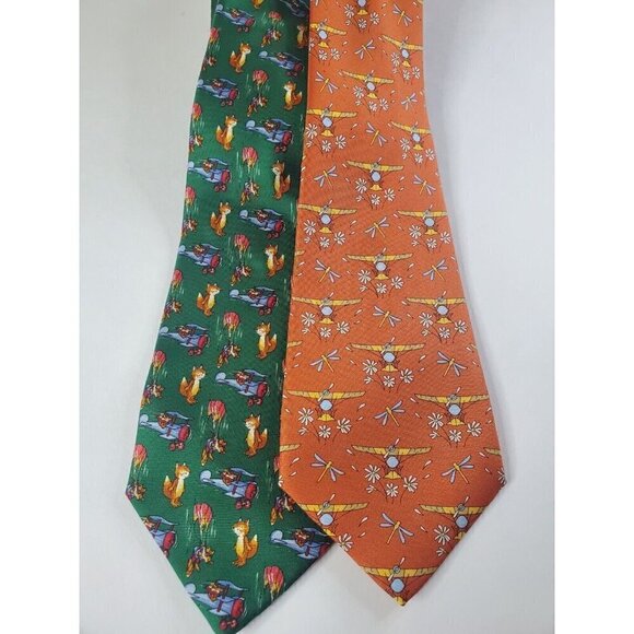 Vintage Airplane 2 Mens Neck Ties Snecma and Projectif POF Green/orange EUC - Picture 1 of 4